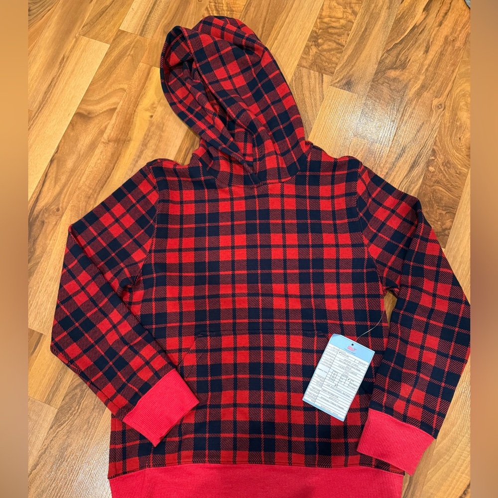 Vineyard vines hooded sweatshirt plaid red and‎ blue NWT size medium